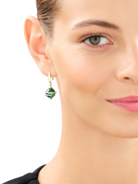 Gold-Plated Brass Earrings with Synthetic Malachite