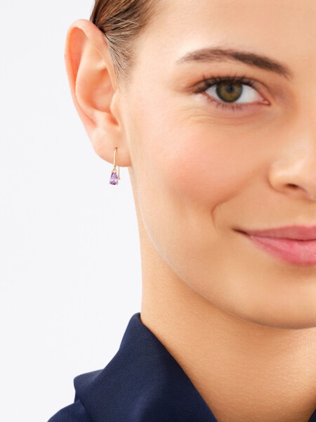 8 K Yellow Gold Dangling Earring with Synthetic Amethyst