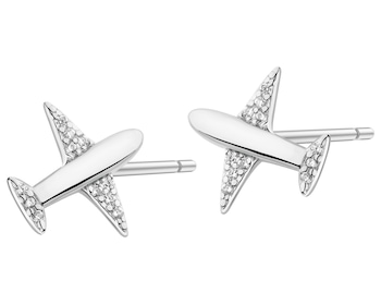 Kolczyki srebrne z cyrkoniami - samoloty