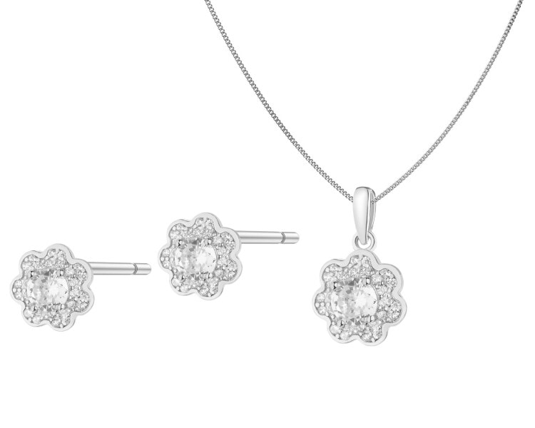 Rhodium Plated Silver Set with Cubic Zirconia