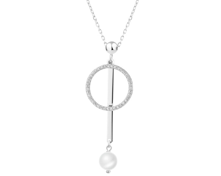 Naszyjnik srebrny z cyrkoniami i perłą - koło