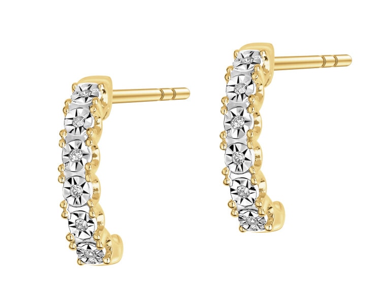 9 K Rhodium-Plated Yellow Gold Earrings with Diamonds - 0,03 ct - fineness 9 K