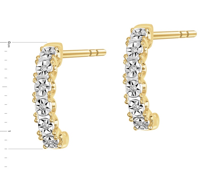 9 K Rhodium-Plated Yellow Gold Earrings with Diamonds - 0,03 ct - fineness 9 K