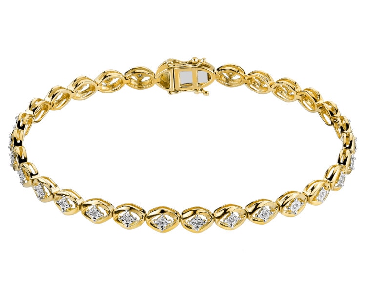 14 K Rhodium-Plated Yellow Gold Bracelet with Diamonds - 0,15 ct - fineness 14 K