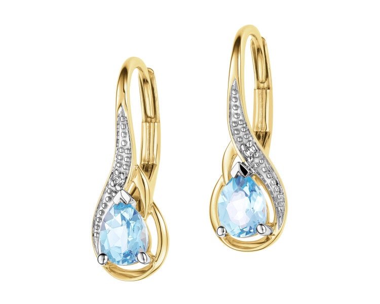 9 K Rhodium-Plated Yellow Gold Earrings  - fineness 9 K