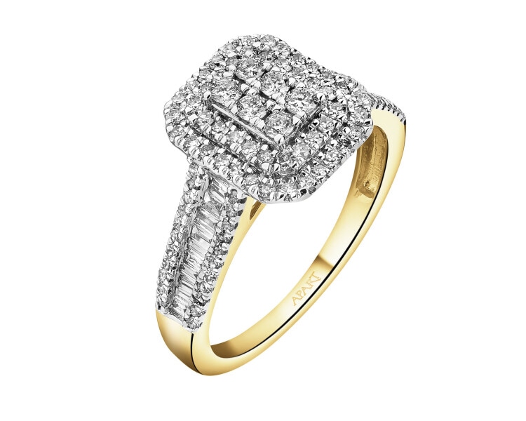 14 K Rhodium-Plated Yellow Gold Ring with Diamonds - 0,75 ct - fineness 14 K