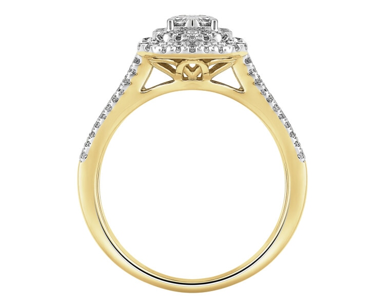 14 K Rhodium-Plated Yellow Gold Ring with Diamonds - 0,75 ct - fineness 14 K