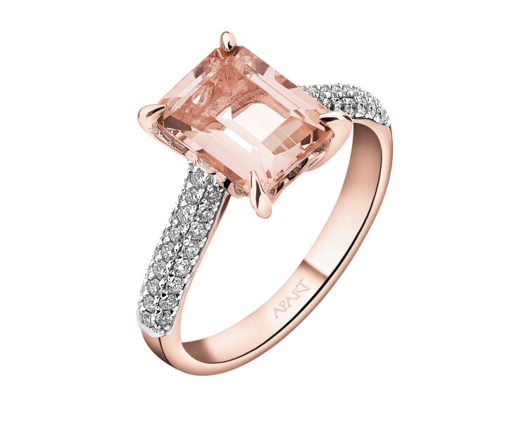 14 K Rhodium Plated Rose Gold Ring  - fineness 14 K