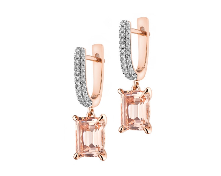  Rhodium Plated Rose Gold Dangling Earring - fineness 14 K