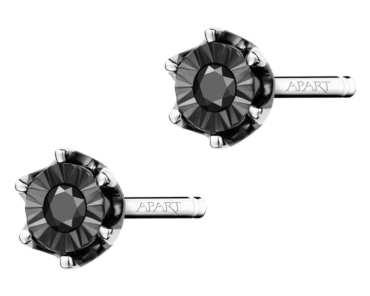 Náušnice z bílého zlata s diamanty černými, upravený - 0,02 ct - ryzost 585