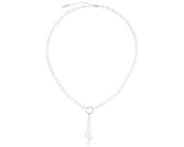 Rhodium Plated Silver Necklace with Pearl