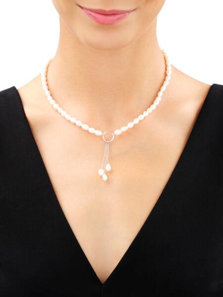 Rhodium Plated Silver Necklace with Pearl