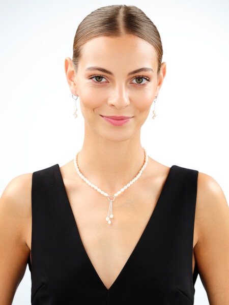 Rhodium Plated Silver Necklace with Pearl