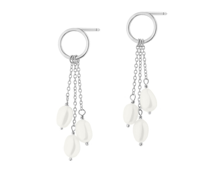 Rhodium Plated Silver Dangling Earring with Pearl