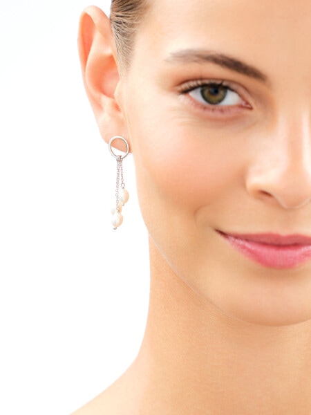 Rhodium Plated Silver Dangling Earring with Pearl