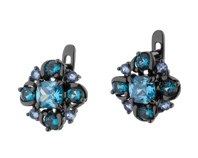 Silver Plated With Black Rhodium Earrings with Cubic Zirconia