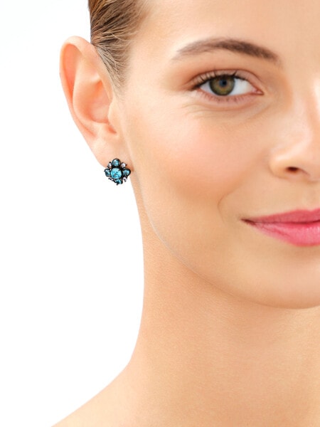 Silver Plated With Black Rhodium Earrings with Cubic Zirconia