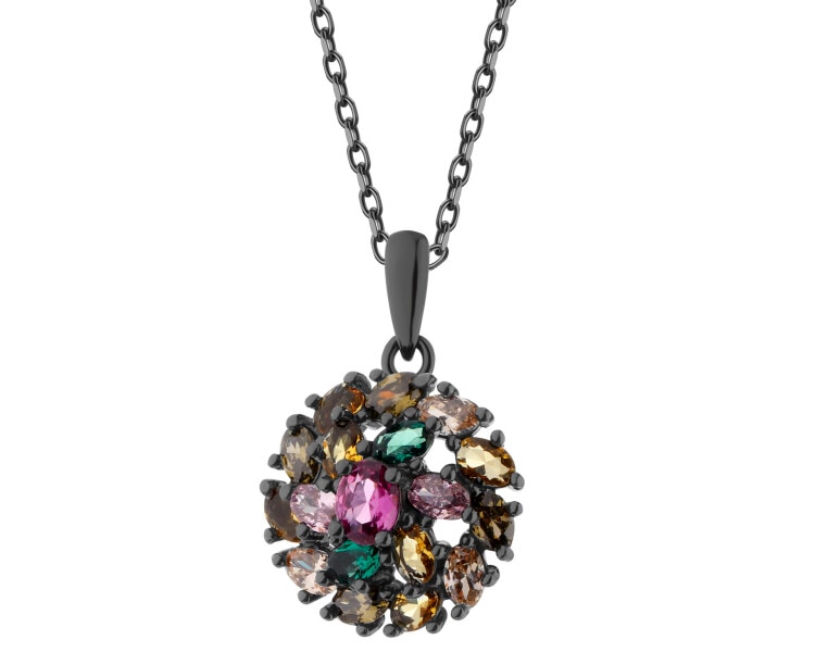 Silver Plated With Black Rhodium Pendant with Cubic Zirconia