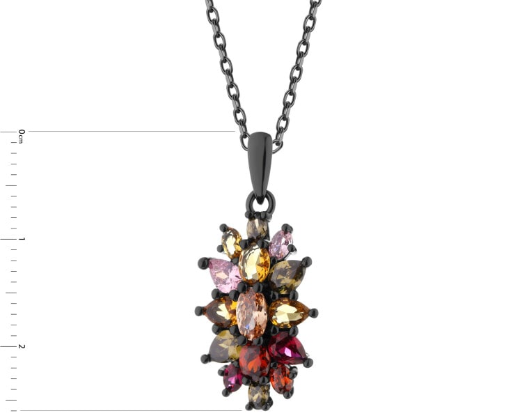 Silver Plated With Black Rhodium Pendant with Cubic Zirconia