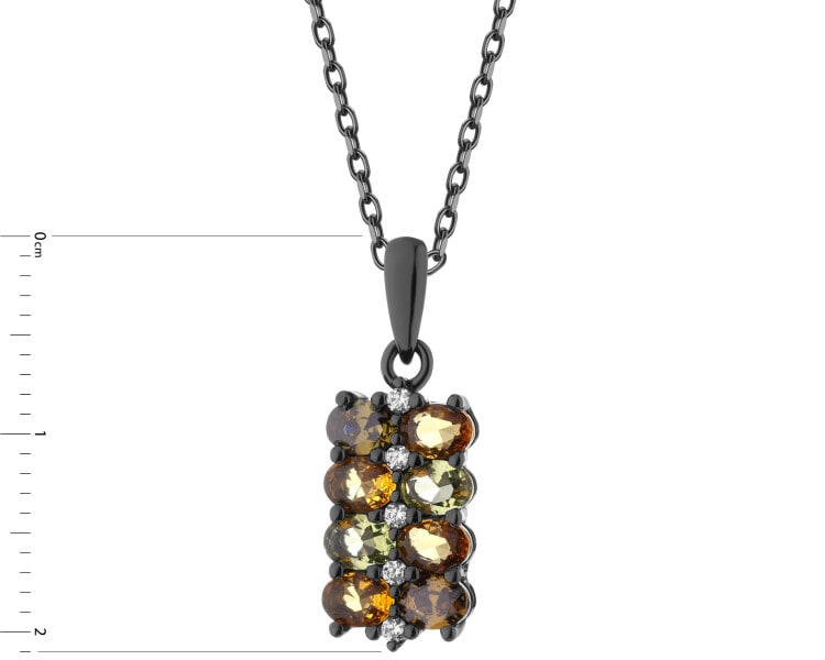 Silver Plated With Black Rhodium Pendant with Cubic Zirconia