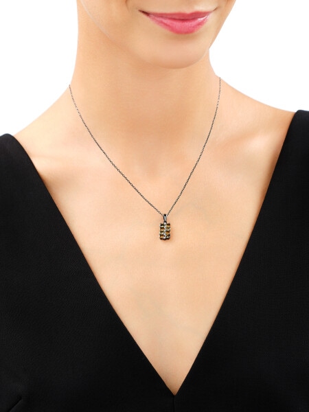 Silver Plated With Black Rhodium Pendant with Cubic Zirconia