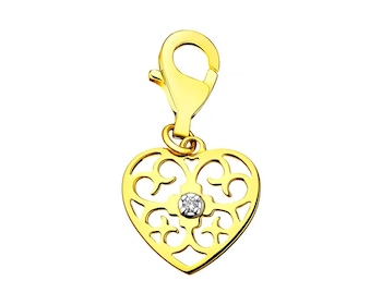 Přívěsek charms a žlutého zlata s briliantem - srdce 0,008 ct - ryzost 585