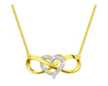 Zlatý náhrdelník s diamanty - nekonečno, srdce 0,01 ct - ryzost 585