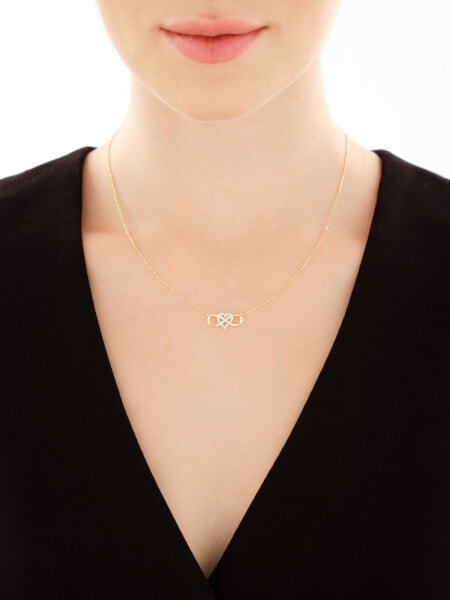 Naszyjnik z żółtego złota z diamentami - nieskończoność, serce - 0,01 ct - próba 585