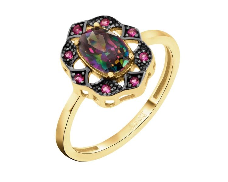 585 Yellow Gold/Black Rhodium Ring with Cubic Zirconia