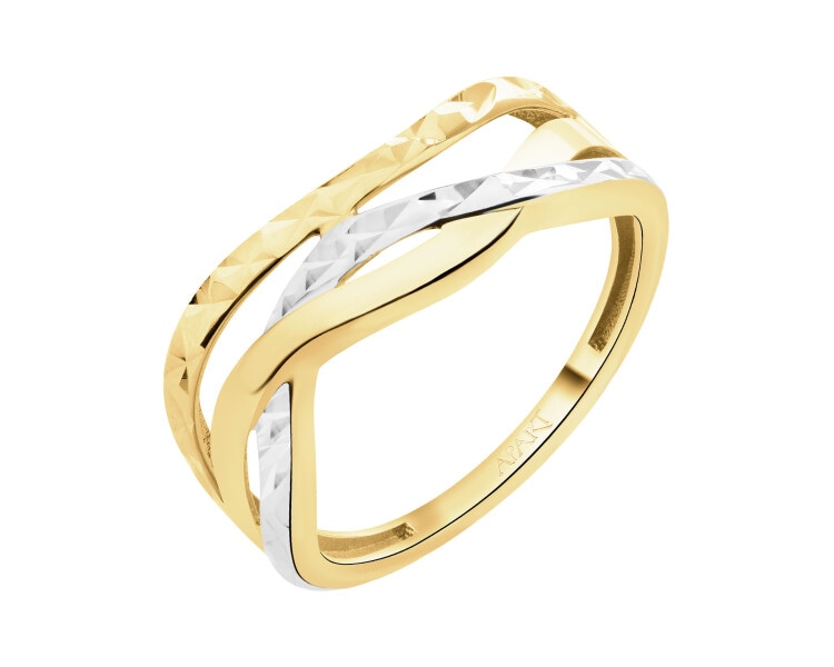 14 K Rhodium-Plated Yellow Gold Ring