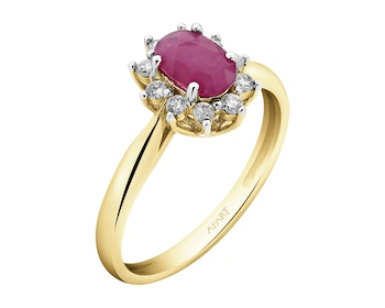 Zlatý prsten s brilianty a rubínem - ryzost 585
