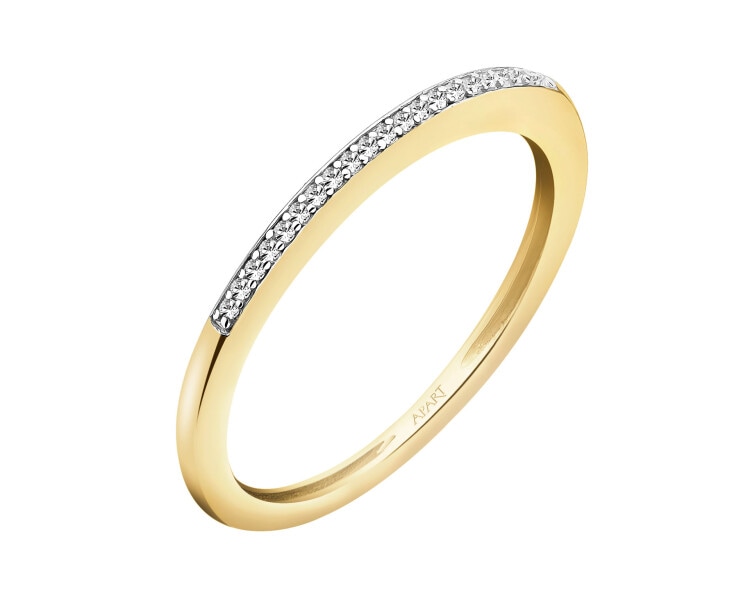 14 K Rhodium-Plated Yellow Gold Band Ring with Diamonds - 0,03 ct - fineness 14 K