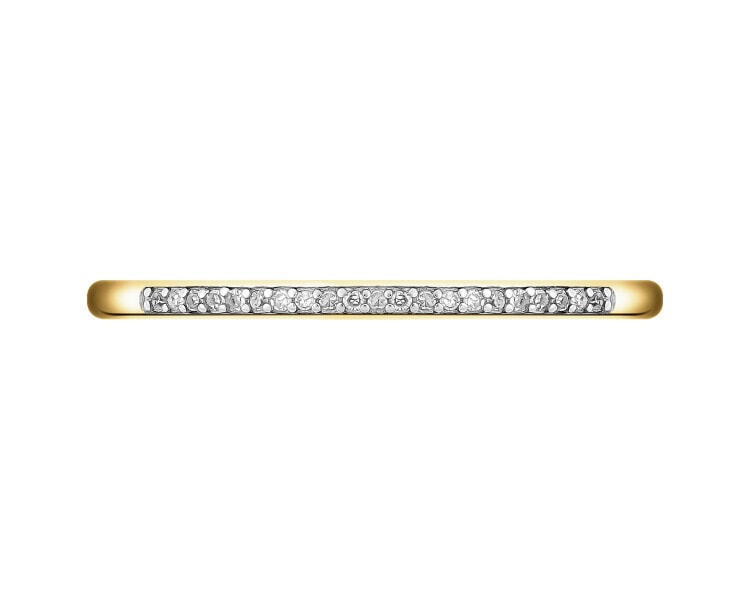 14 K Rhodium-Plated Yellow Gold Band Ring with Diamonds - 0,03 ct - fineness 14 K