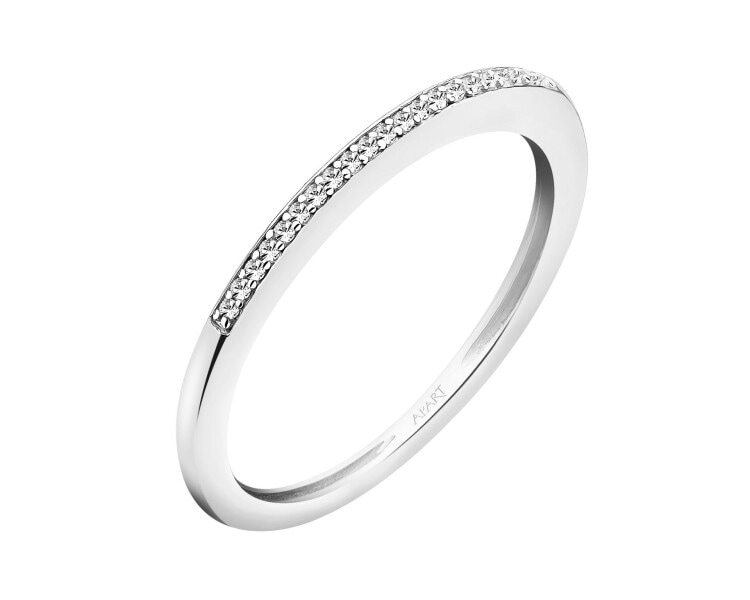 14 K Rhodium-Plated White Gold Band Ring with Diamonds - 0,03 ct - fineness 14 K