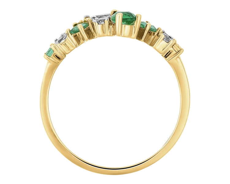 9 K Rhodium-Plated Yellow Gold Ring  - fineness 9 K