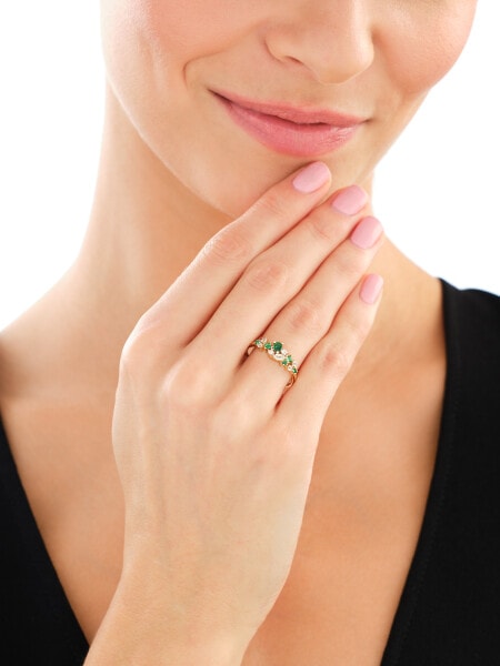 9 K Rhodium-Plated Yellow Gold Ring  - fineness 9 K