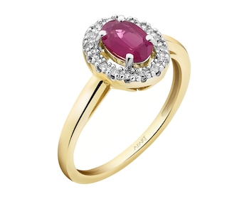 Zlatý prsten s diamanty a rubínem - ryzost 585