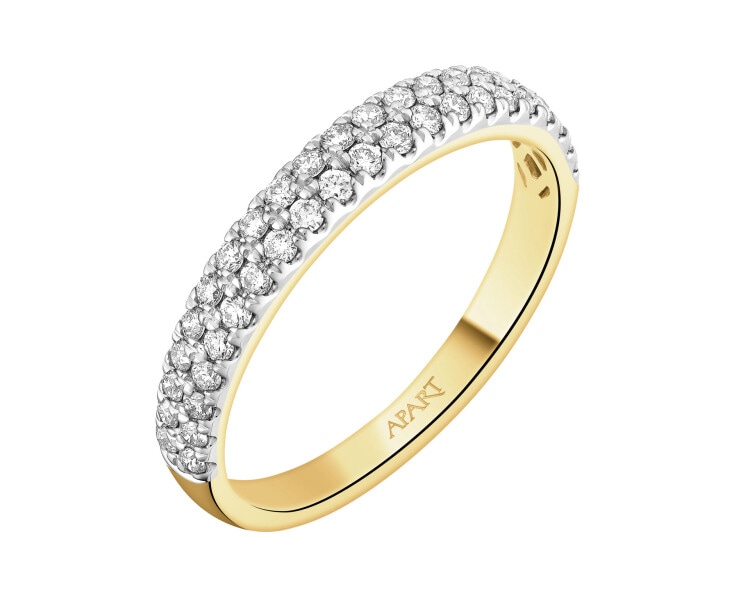 14 K Rhodium-Plated Yellow Gold Band Ring with Diamonds - 0,36 ct - fineness 14 K