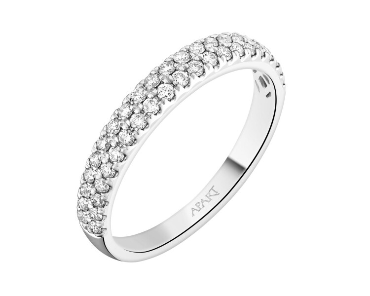 14 K Rhodium-Plated White Gold Band Ring with Diamonds - 0,36 ct - fineness 14 K