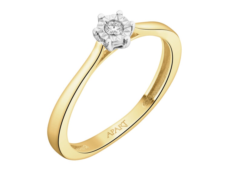 585 Yellow And White Gold Plated Ring with Diamond - 0,05 ct - fineness 585