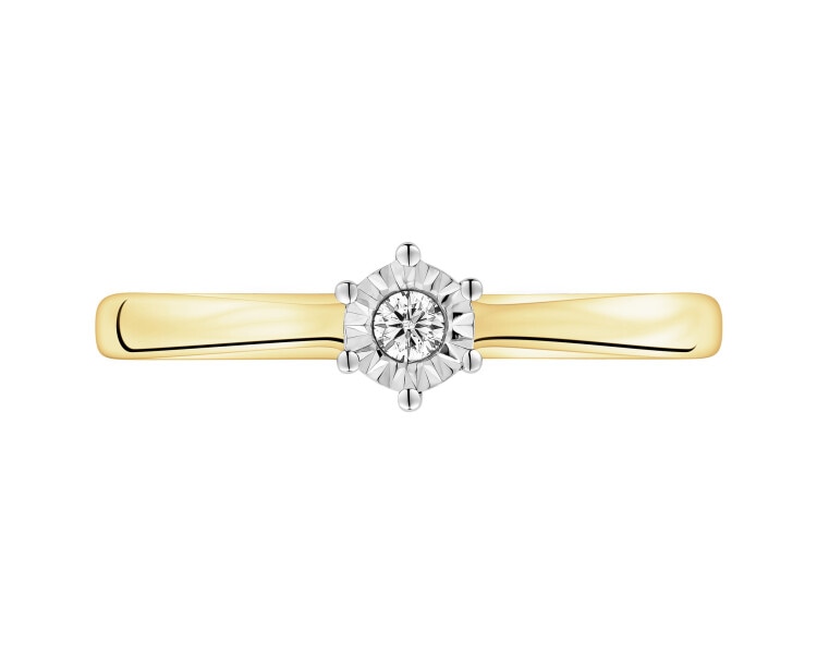 585 Yellow And White Gold Plated Ring with Diamond - 0,05 ct - fineness 585