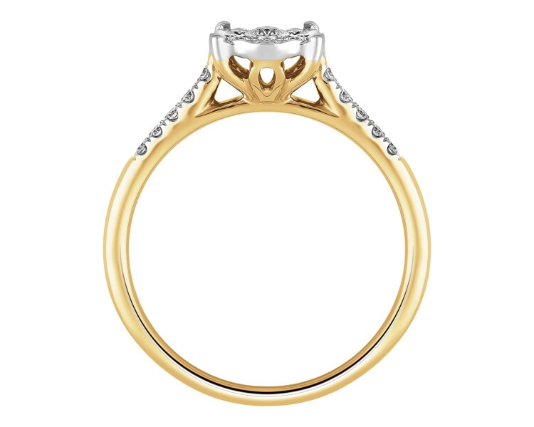 14 K Rhodium-Plated Yellow Gold Ring with Diamonds - 0,21 ct - fineness 14 K