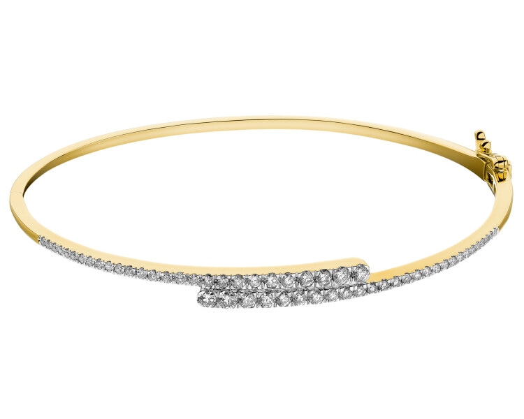 14 K Rhodium-Plated Yellow Gold Rigid Bracelet with Diamonds - 1,00 ct - fineness 14 K