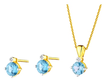 14 K Rhodium-Plated Yellow Gold Set  - fineness 14 K