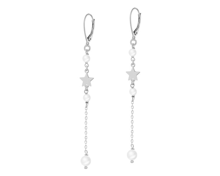 Rhodium Plated Silver Dangling Earring with Pearl