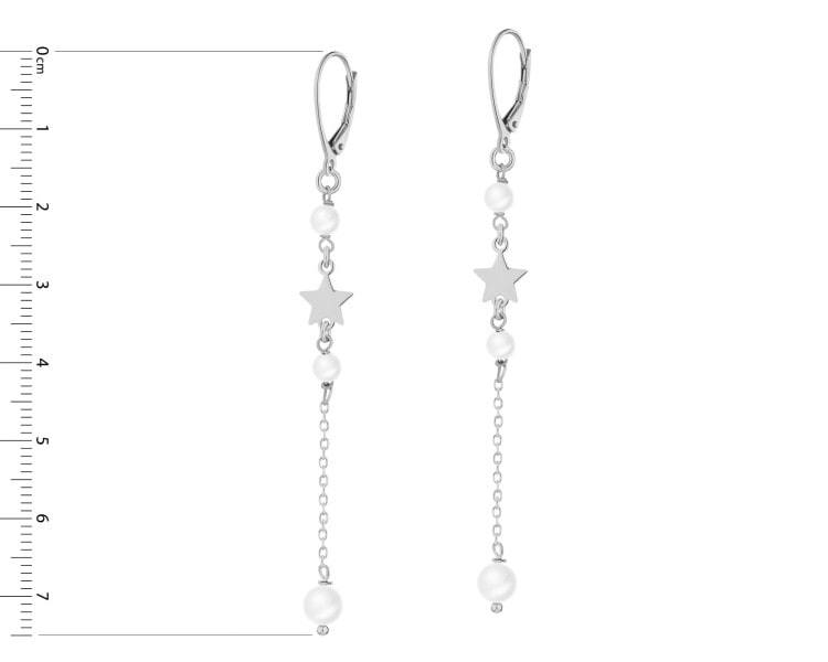 Rhodium Plated Silver Dangling Earring with Pearl