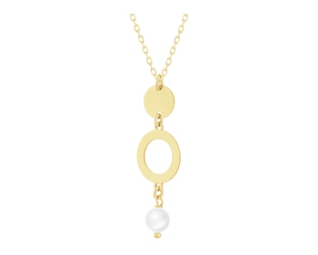Pozlacený stříbrný náhrdelník s perlou - kroužky