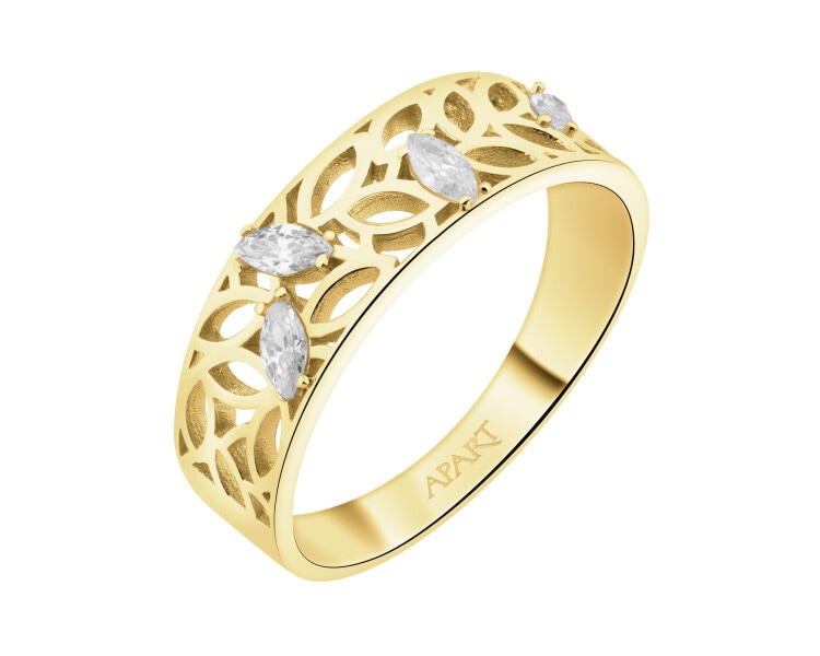 8 K Yellow Gold Band Ring with Cubic Zirconia