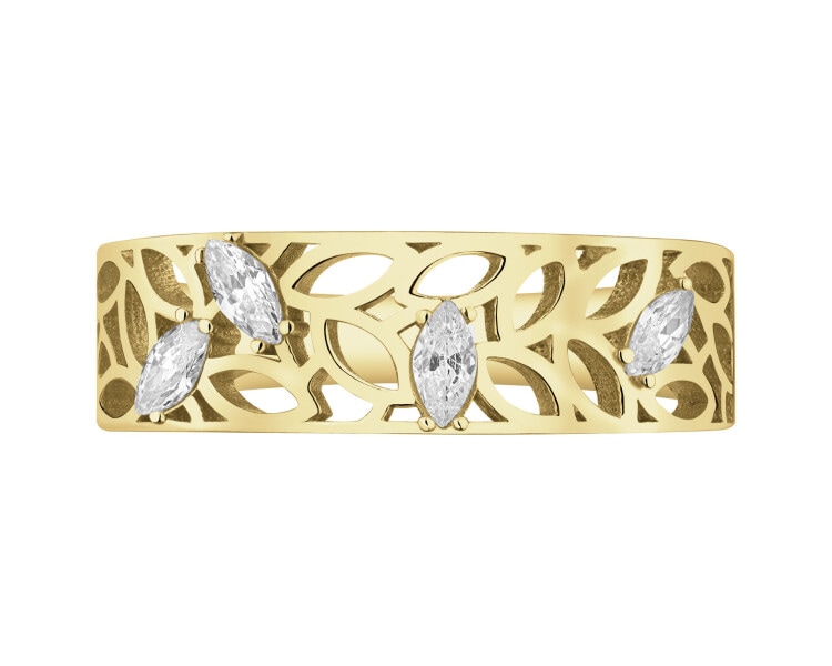 8 K Yellow Gold Band Ring with Cubic Zirconia