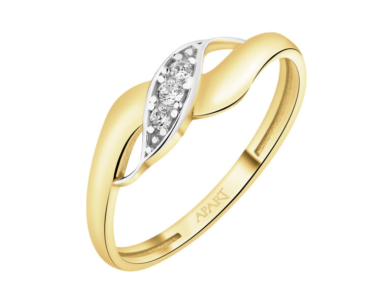 14 K Rhodium-Plated Yellow Gold Ring with Cubic Zirconia